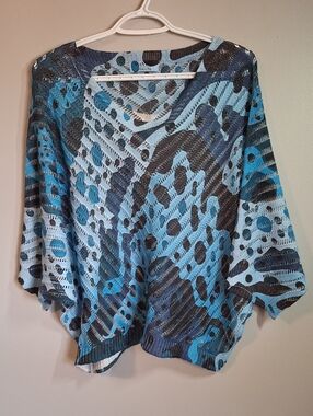 Via Vitale Italian Made Sheer Abstract Print Top/Poncho – S/M